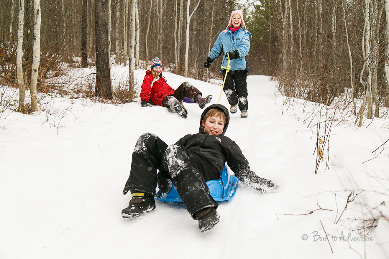 Kids toboganing