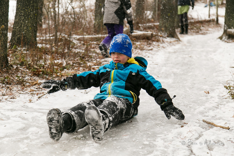 Kid sliding on ice