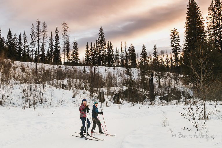 Cross Country Skiing at sunset