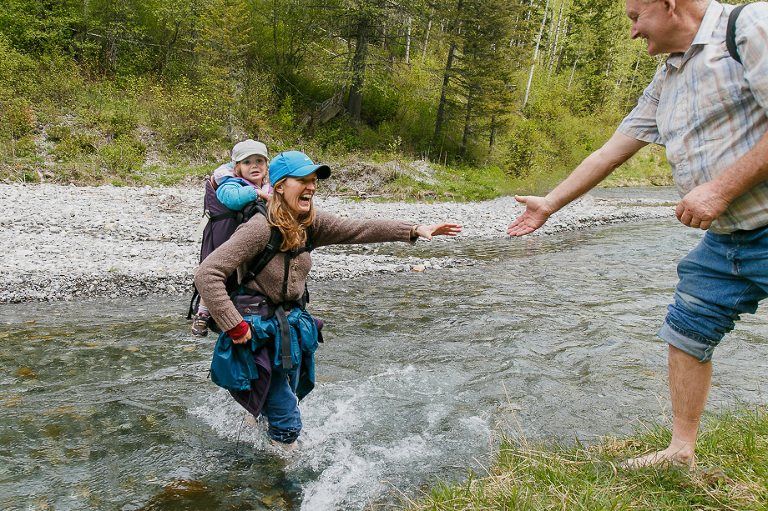Mom and Baby Crossing Creek
