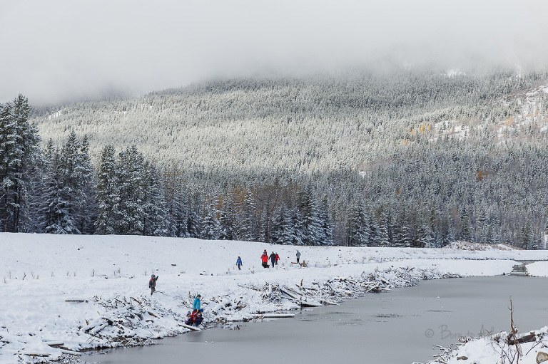 Hiking along river near Mt Kidd Kananaskis