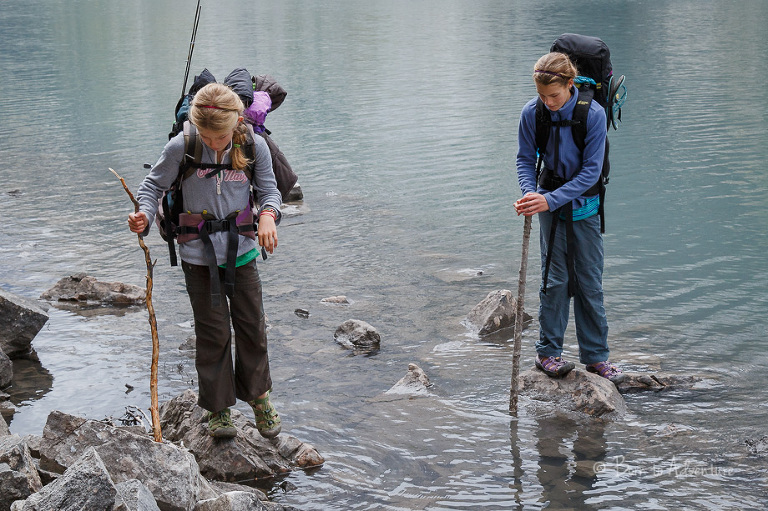 Girls backpacking in Elk Lakes Provincial Park