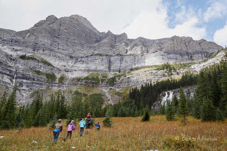Family hiking towards Petain Falls