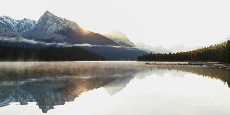 Maligne Lake Boat Launch at Sunrise