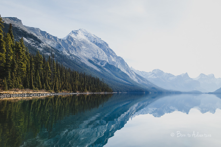 Beautiful reflections in Maligne Lake