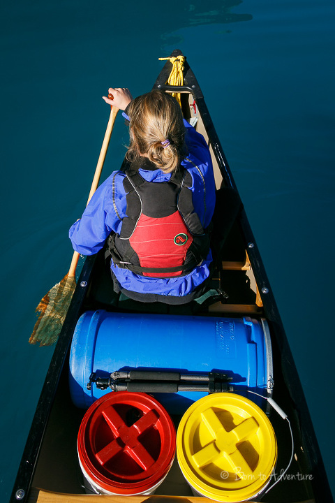 Canoeing on calm waters, Maligne Lake