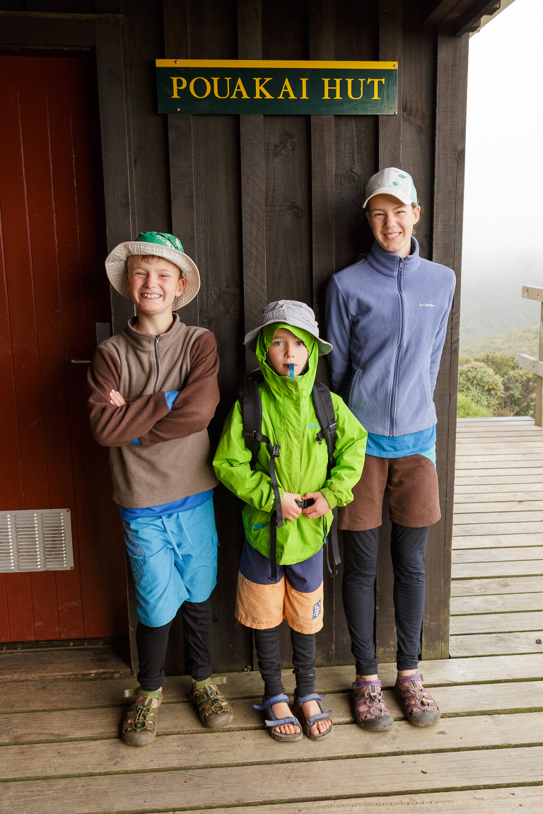 kids at pouakai hut