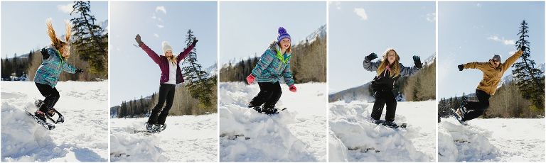 Jumping in snowshoes