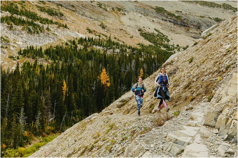 Women running uphill